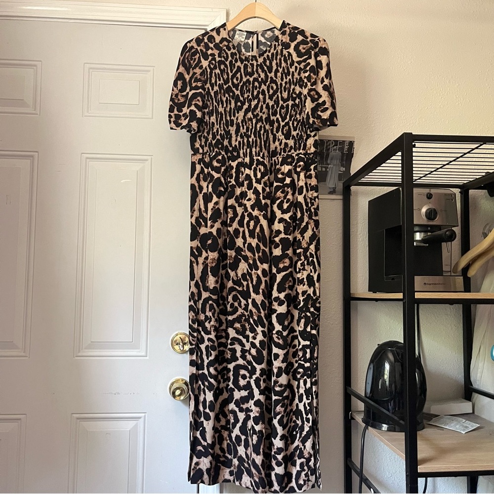 BAUM UND PFERDGARTEN brown black tan cream leopard cheetah smocked midi maxi